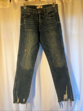 Gap Women Dark Blue Distressed Straight-Leg Jeans